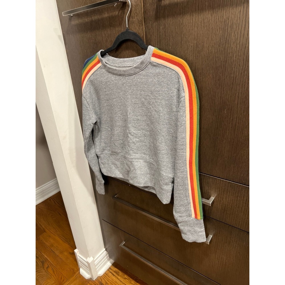 Madewell Women's Sweatshirt XS Cropped Pullover Round Neck Rainbow Stripes